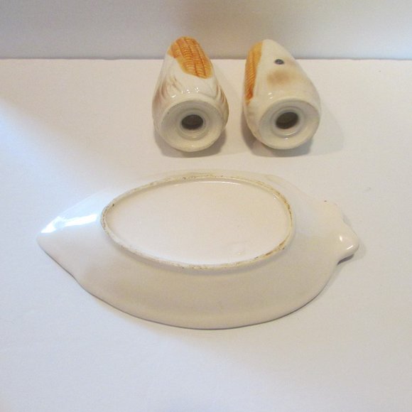vintage Japan ceramic corn on the cob shape salt and pepper holders with tray - Picture 4 of 10